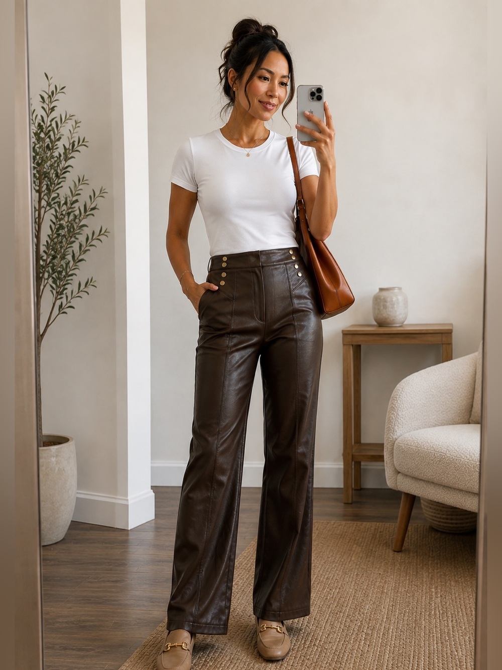 Brown Faux Leather Pants